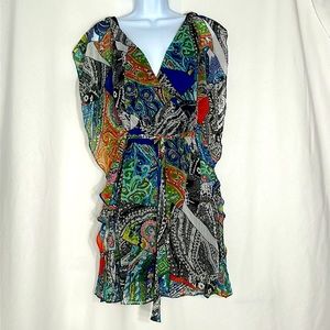 Alberto Makali Mulit-colored Patchwork Pleated Dress | Size M